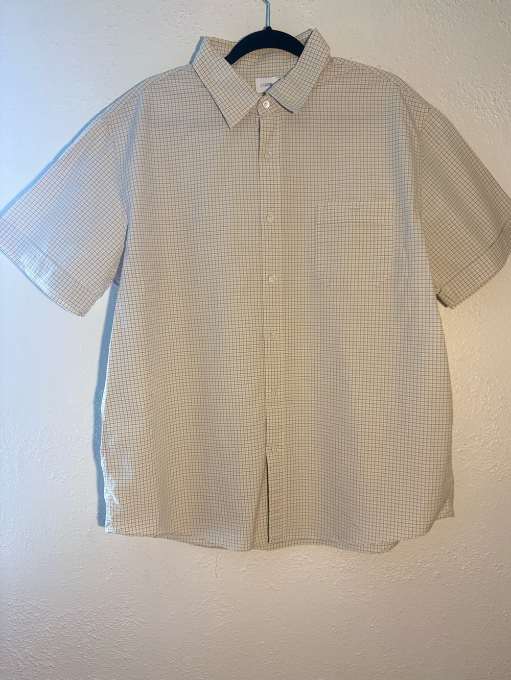 J Crew Mens Short Sleeve Tan Plaid Collared Casual Preppy Shirt Size XL